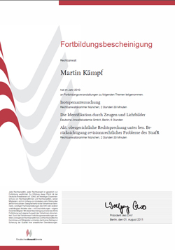Fortbildungsbescheinigung DeutscherAnwaltVerein Rechtsanwalt Kämpf